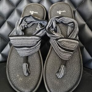 Sanuk Black and White Striped Sandals